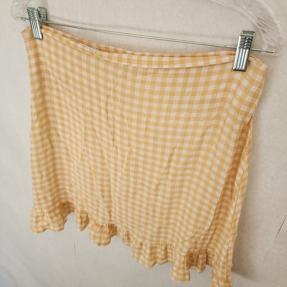 Yellow Gingham Ruffled Mini Skirt by Aubrey Size L Cottagecore Spring Preppy - Picture 6 of 11